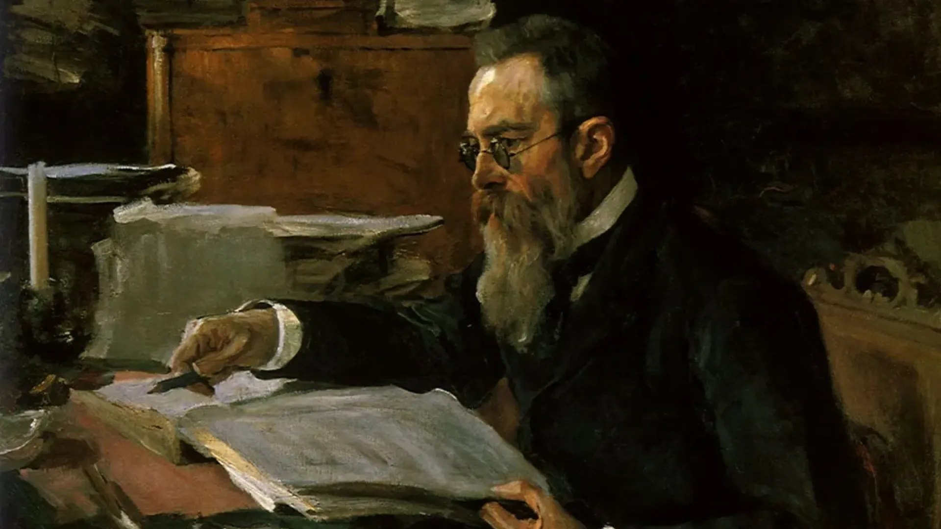 Nikolaï Rimski-Korsakov ©Getty - Photo by Picturenow / Universal Images Group via Getty Images – Tableau par Valentin Alexandrovitch Serov.jpg