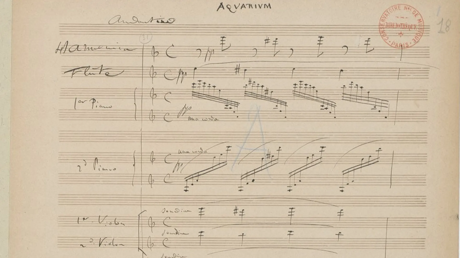 Extrait du manuscrit original de Camille Saint-Saëns
