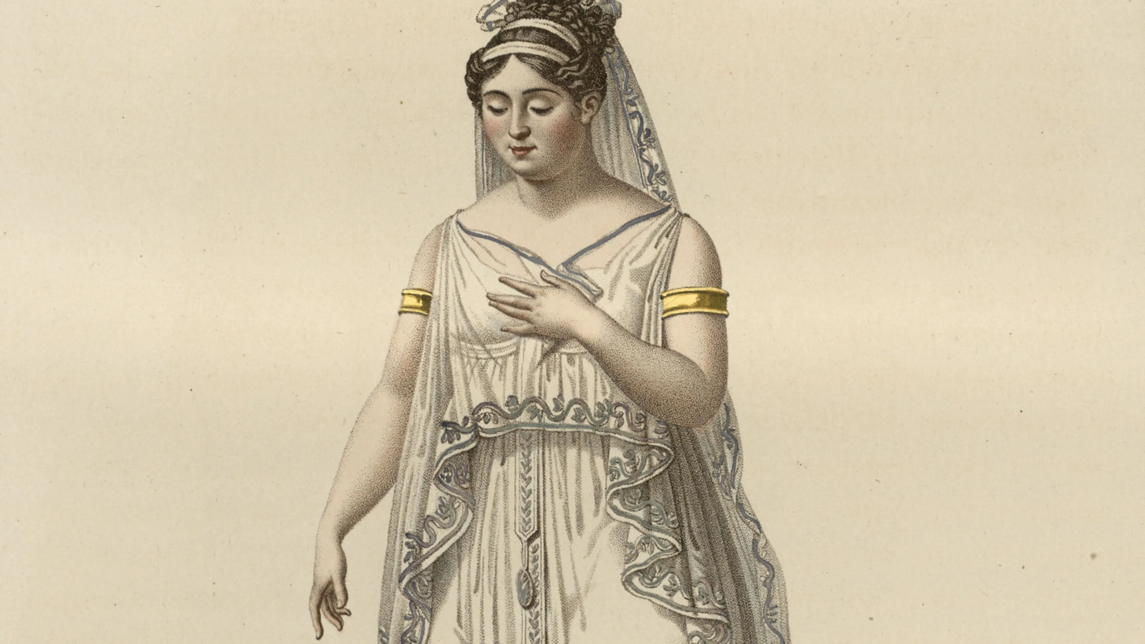 Mlle Volnais, rôle d'Iphigénie (Iphigénie en Aulide) / Favart (dessinateur), Chaponnier (graveur), [1873], gravure en coul.
