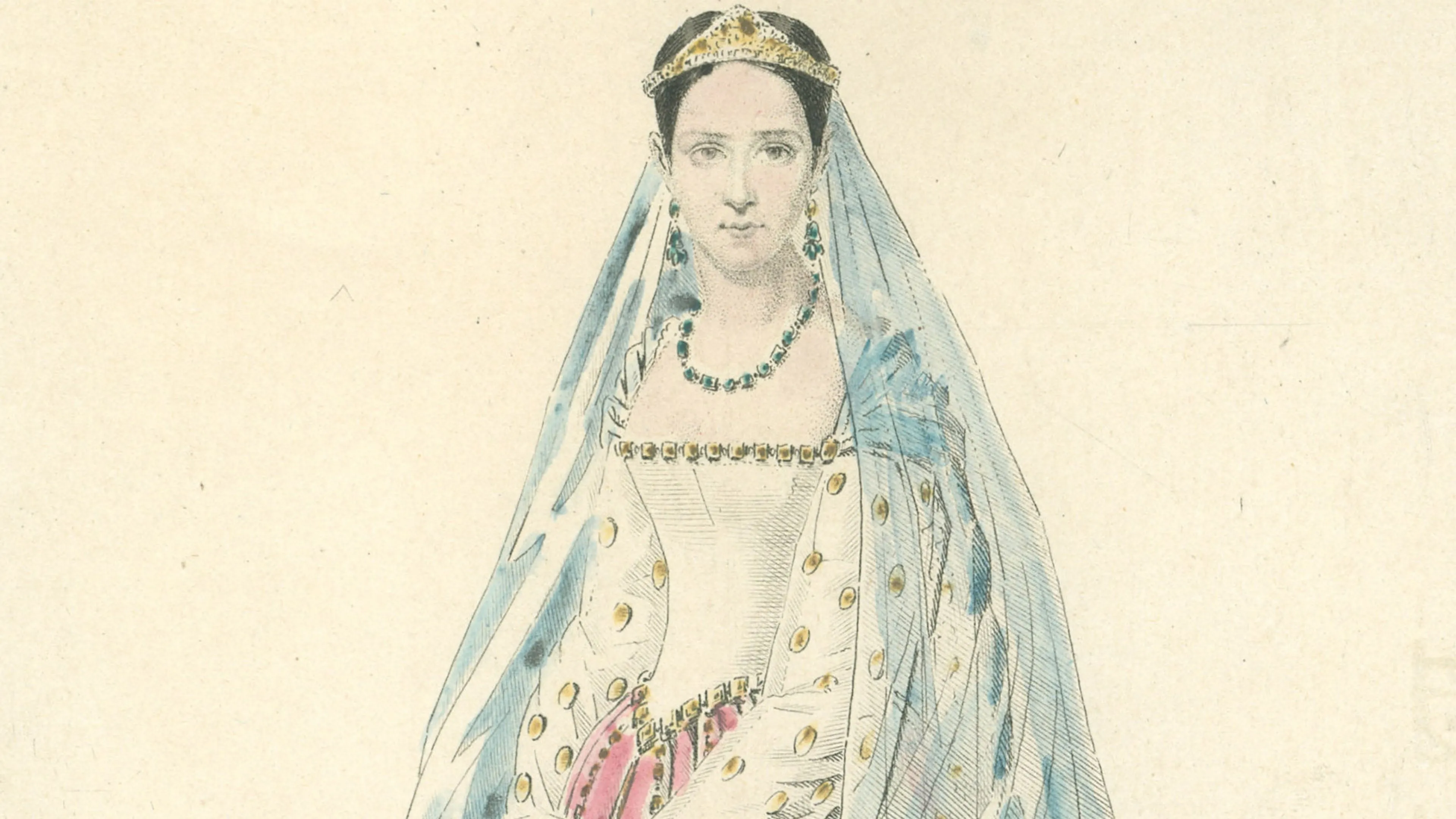 Costume de Mlle Rachel, rôle d'Esther, dans Esther de Jean Racine / graveur non identifié, [1839], gravure Hautecœur-Martinet n° 1454
