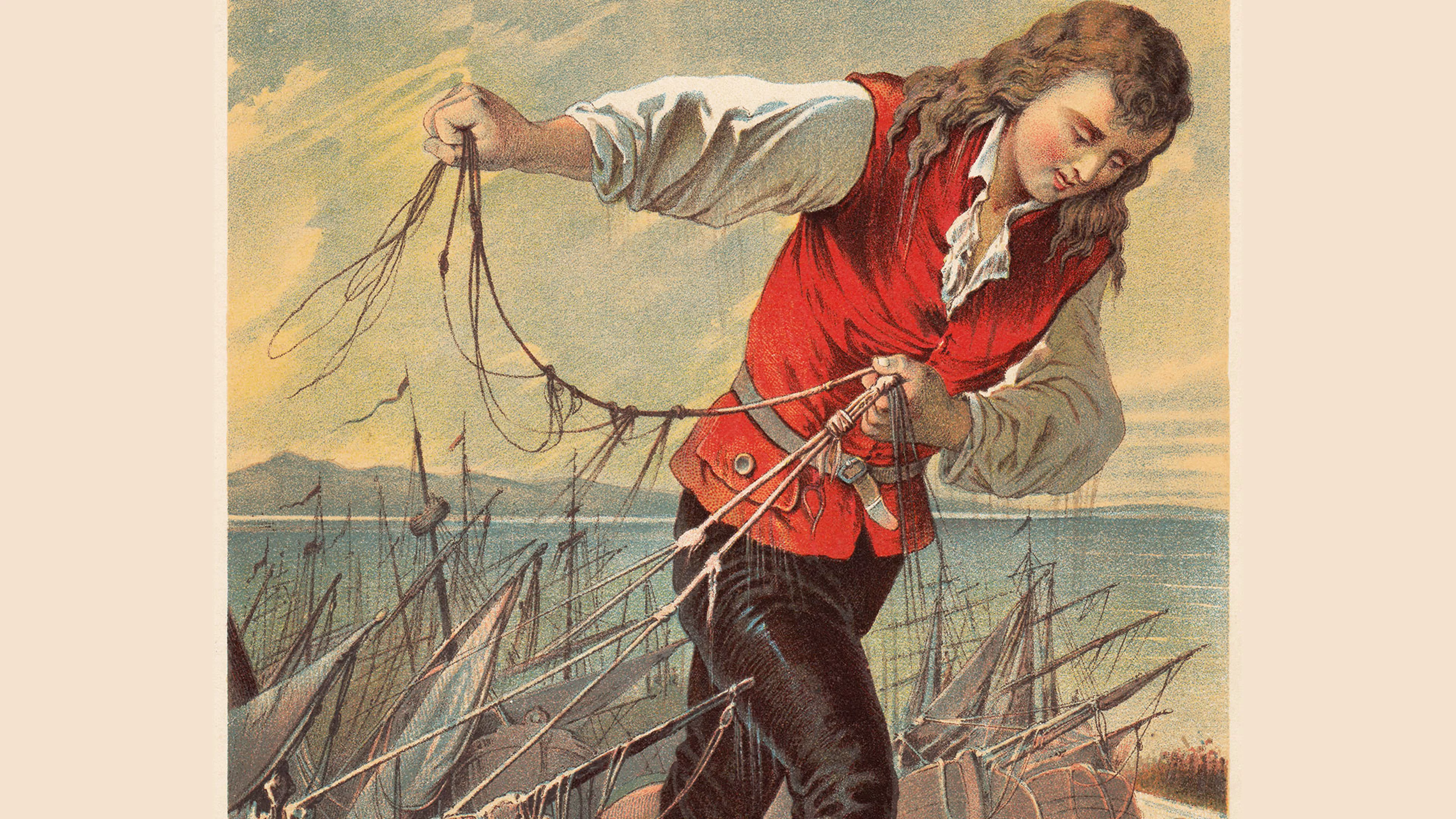 gulliver4_fiction-o.jpg Gulliver a capturé la flotte ennemie des Blefuscudiens ». Lithographie d'après une aquarelle de Carl Offterdinger (peintre allemand, 1829 - 1889) tirée des "Voyages de Gulliver" (1726) de Jonathan Swift. 