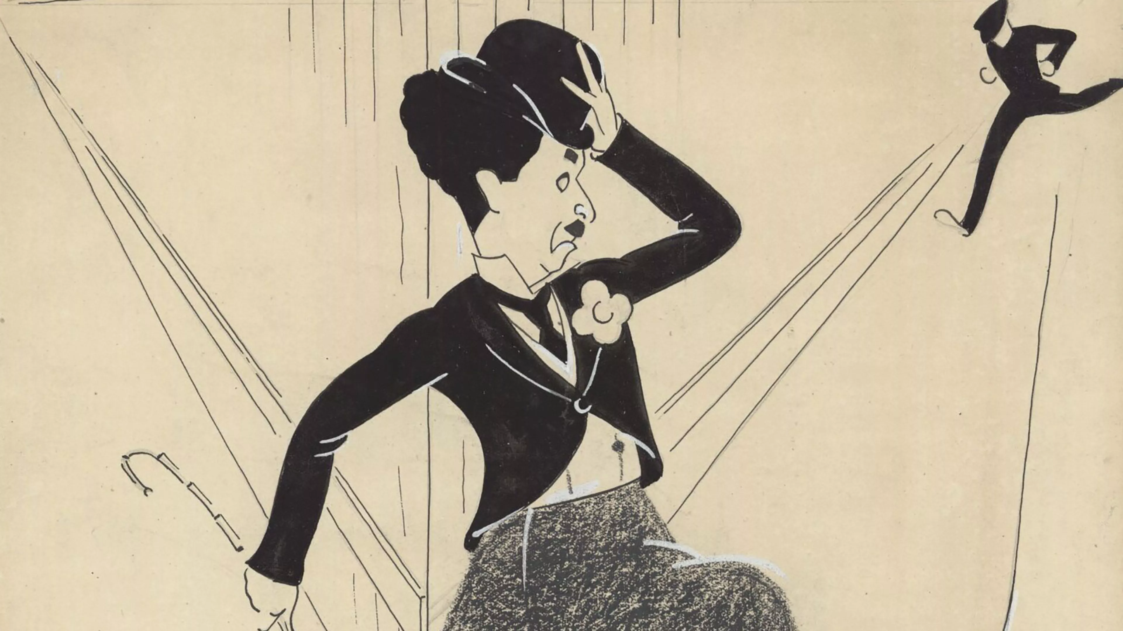 Charlie Chaplin - Crédit : Charlot en caval, dessin de Pierre Payen, 1929-1930, département des Arts du spectacle, BnF